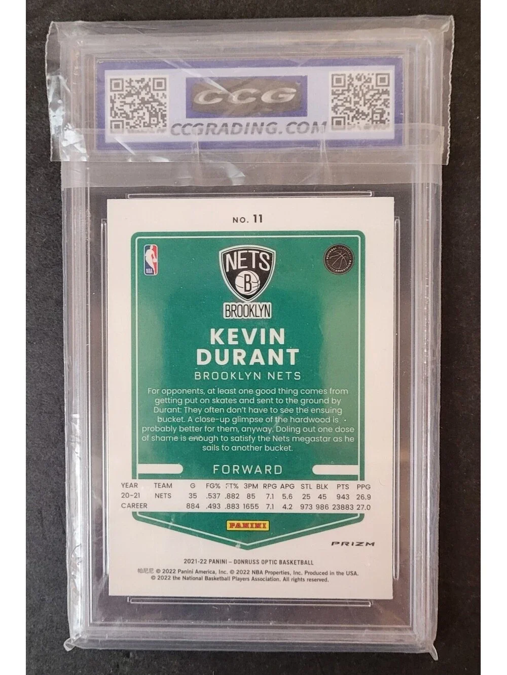 Kevin Durant 2021-22 Optic #11 Silver Prizm Pulsar Graded Gem Mint 10 CCG